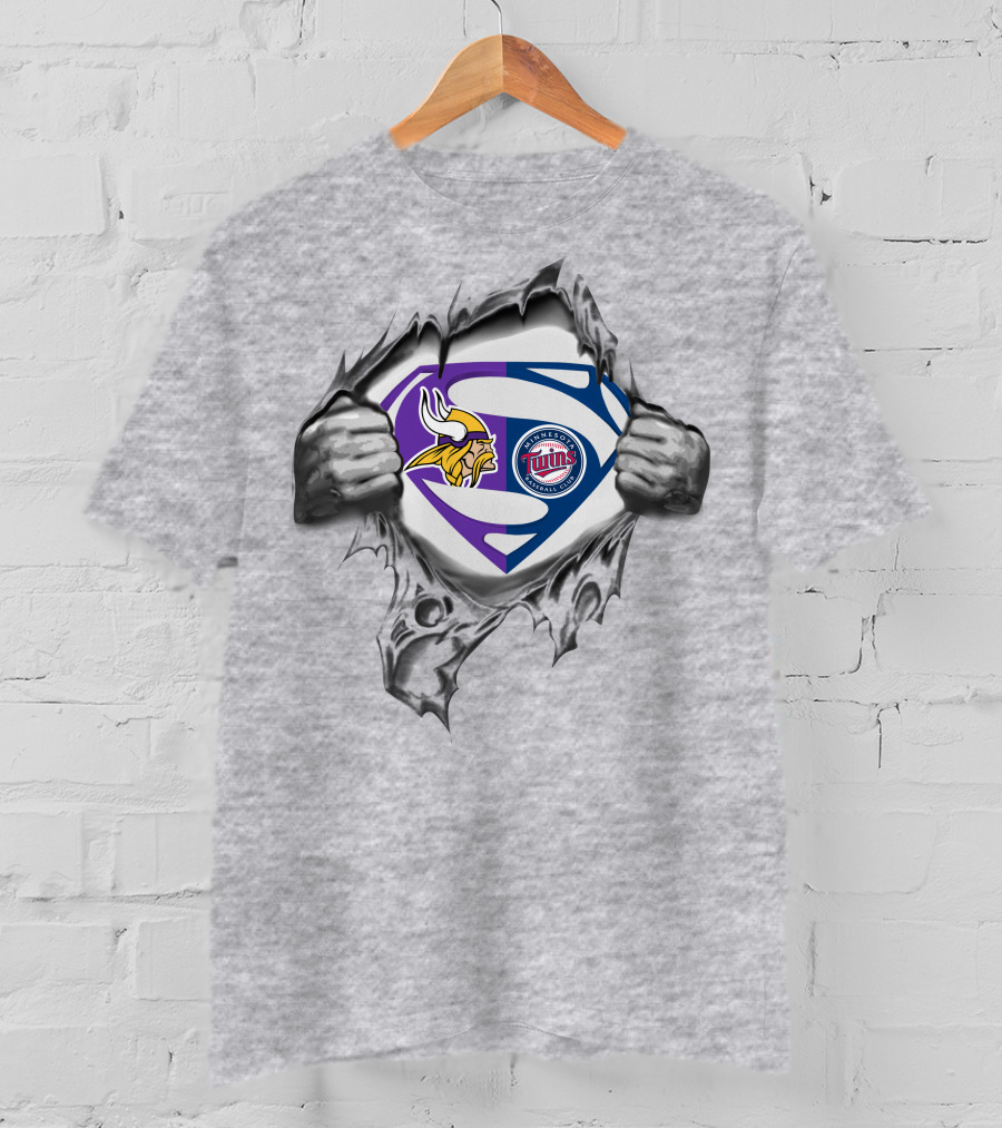 Minnesota Vikings Twins Superman Logo Fusion T-Shirt