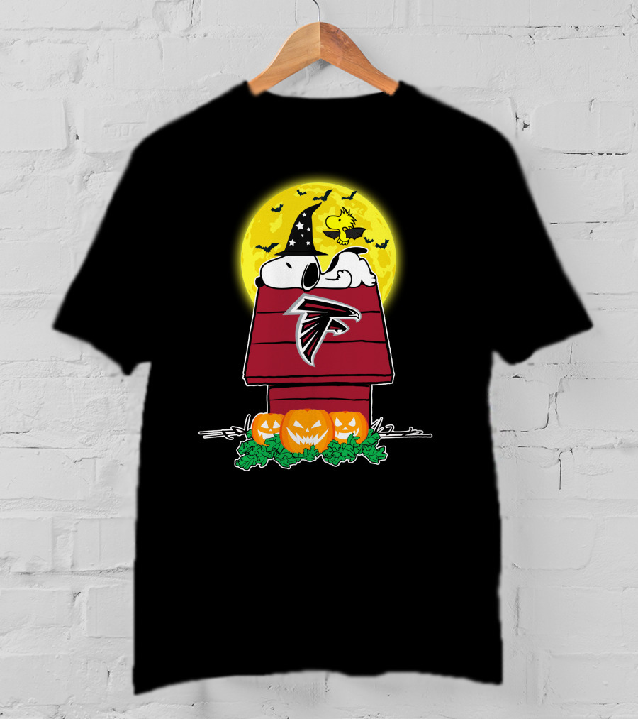 Atlanta Falcons Snoopy Woodstock Halloween Pumpkins Moon House T-Shirt