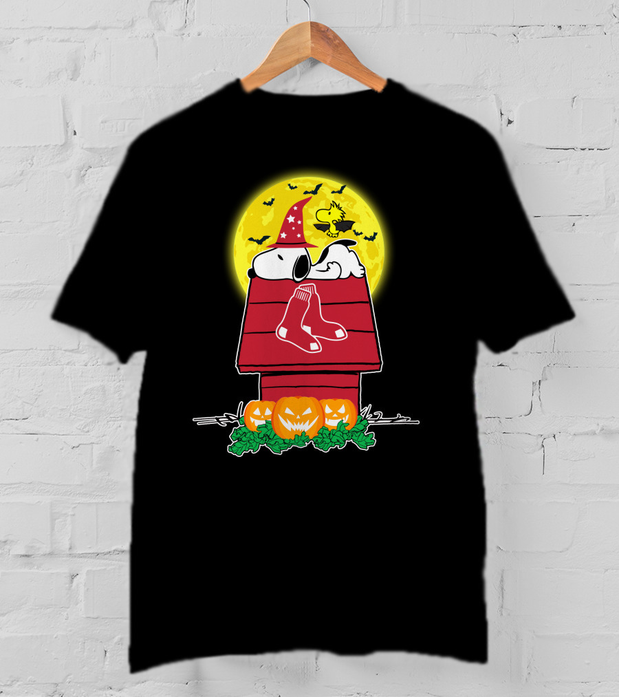Snoopy And Woodstock Halloween Boston Red Sox Pumpkin House T-Shirt