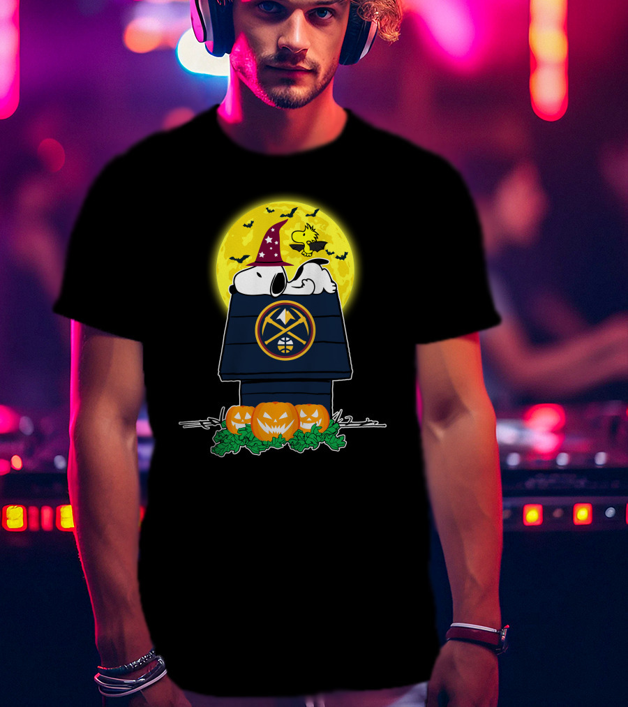 Denver Nuggets Snoopy Halloween Peanuts Doghouse Pumpkins Moon T-Shirt