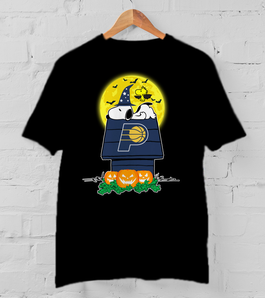 Indiana Pacers Snoopy Woodstock Halloween Moon Pumpkins T-Shirt