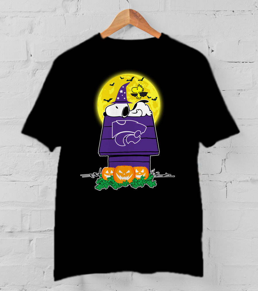 Kansas State Wildcats Snoopy Halloween Moon Pumpkins Peanuts Woodstock T-Shirt