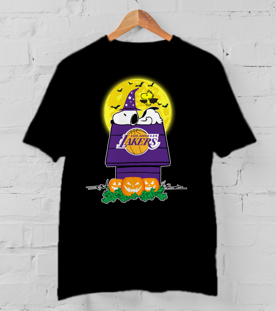 Los Angeles Lakers Snoopy Halloween Pumpkin Moon Bats T-Shirt