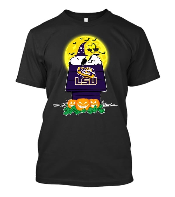 Lsu Tigers Snoopy Halloween Night With Pumpkins And Flying Bats T-Shirt