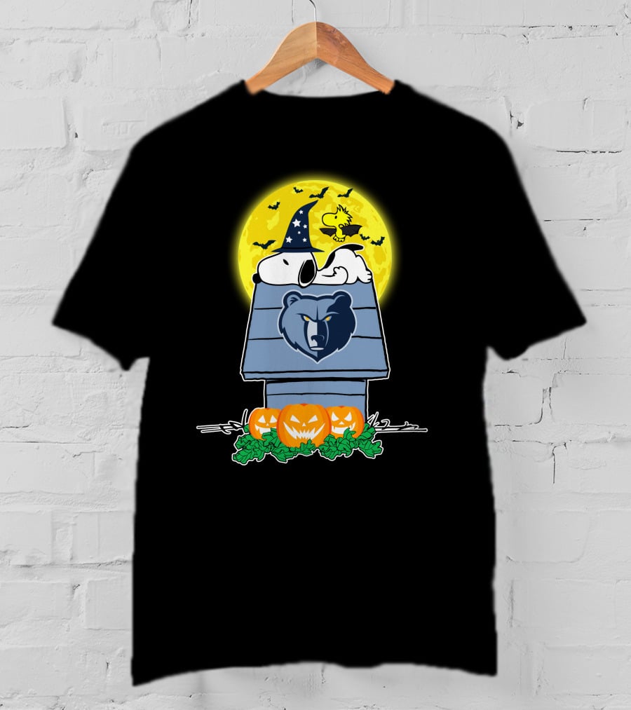 Snoopy And Woodstock Memphis Grizzlies Halloween Scene With Pumpkins T-Shirt