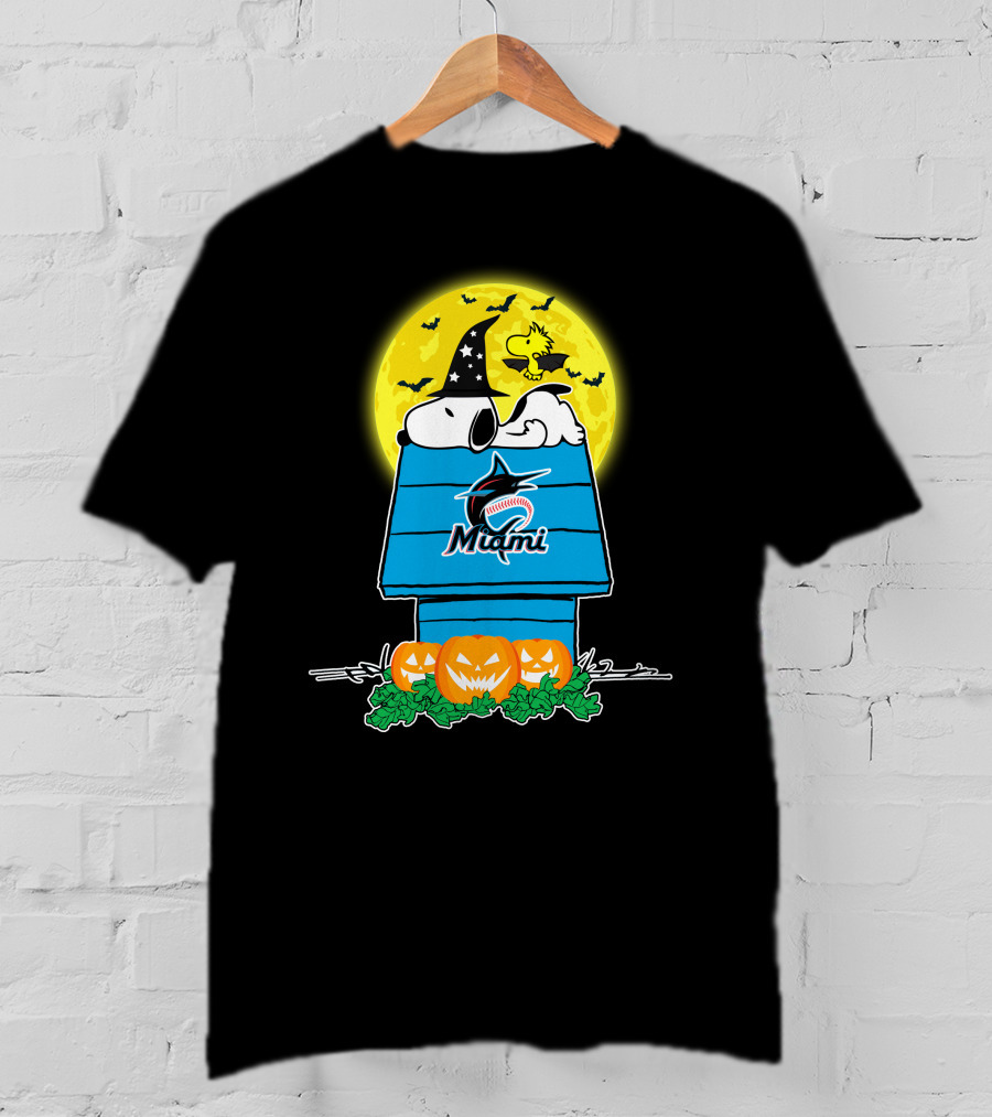 Snoopy Miami Marlins Halloween Moon Pumpkins T-Shirt