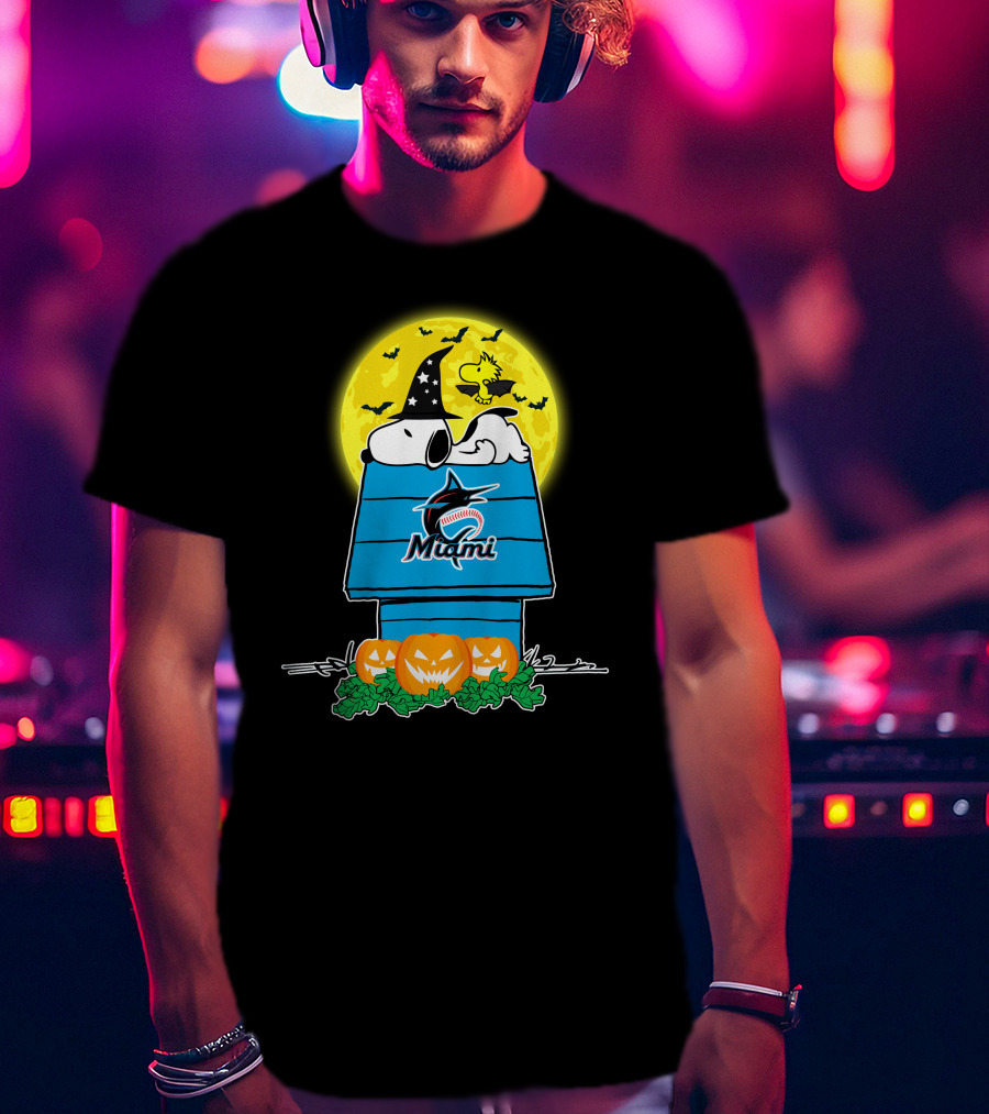 Snoopy Miami Marlins Halloween Moon Pumpkins T-Shirt