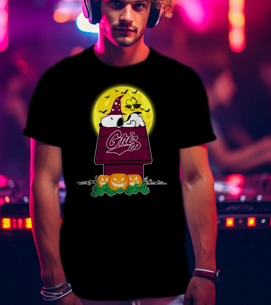 Montana Grizzlies Snoopy Woodstock Halloween Pumpkins Moon T-Shirt