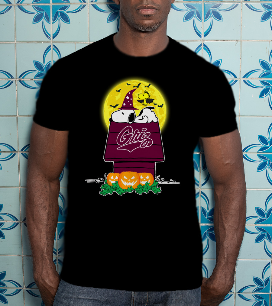 Montana Grizzlies Snoopy Woodstock Halloween Pumpkins Moon T-Shirt