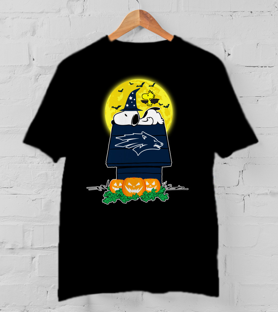 Nevada Wolf Pack Snoopy Woodstock Halloween Pumpkins Moon Bats T-Shirt