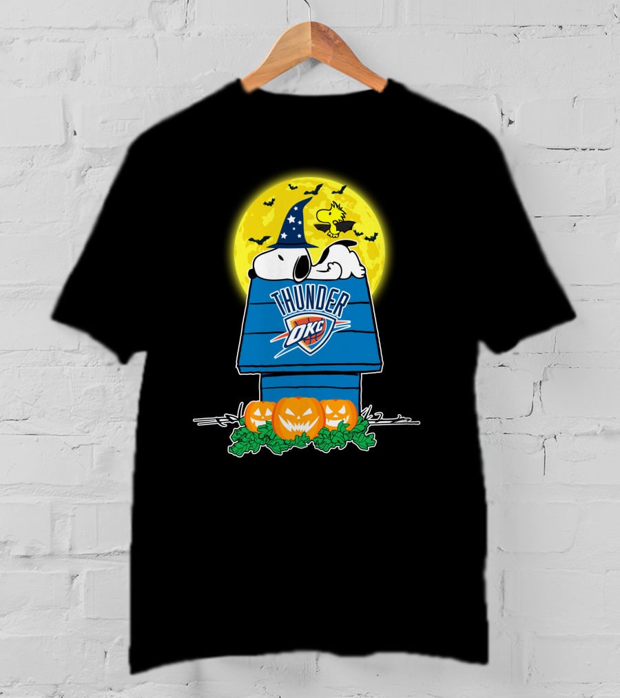 Oklahoma City Thunder Snoopy Halloween Moon Pumpkins T-Shirt