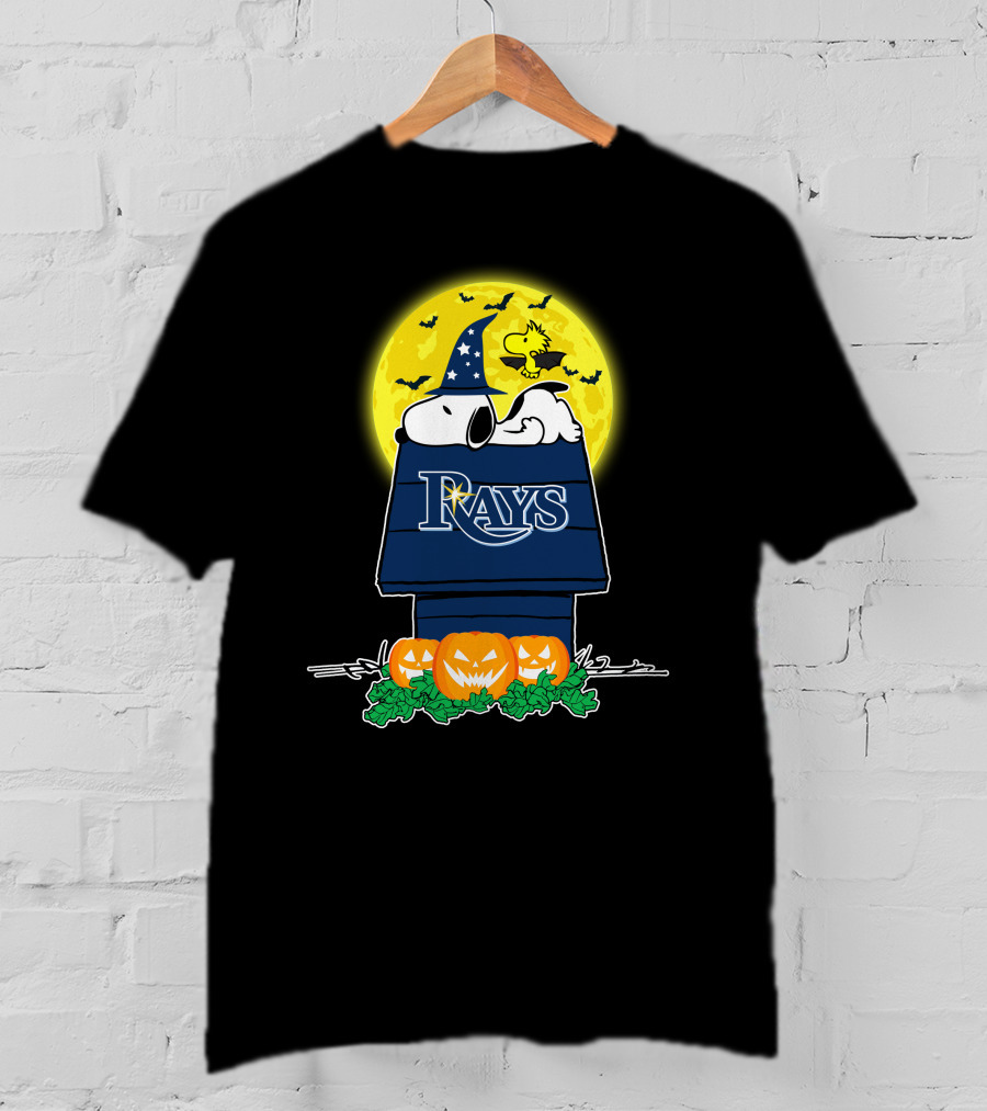 Tampa Bay Rays Snoopy Halloween Moon Pumpkins Woodstocks T-Shirt