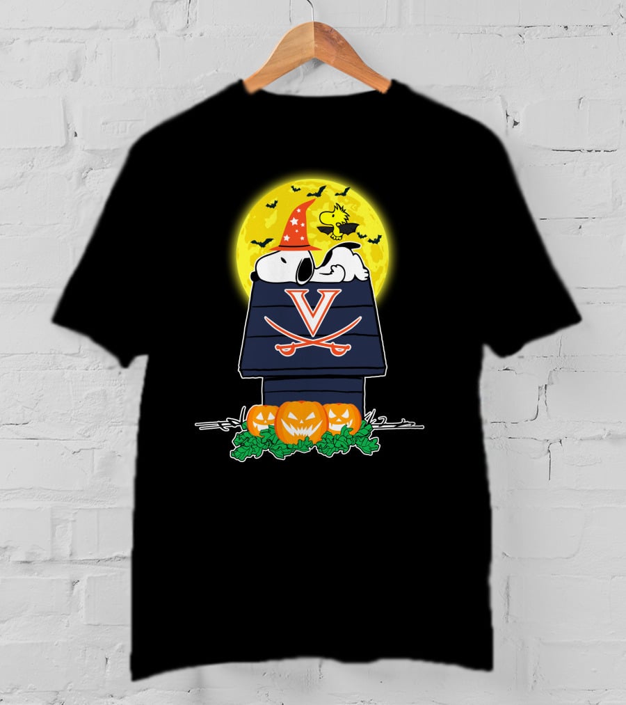 Virginia Cavaliers Snoopy Halloween Pumpkin House Moon T-Shirt