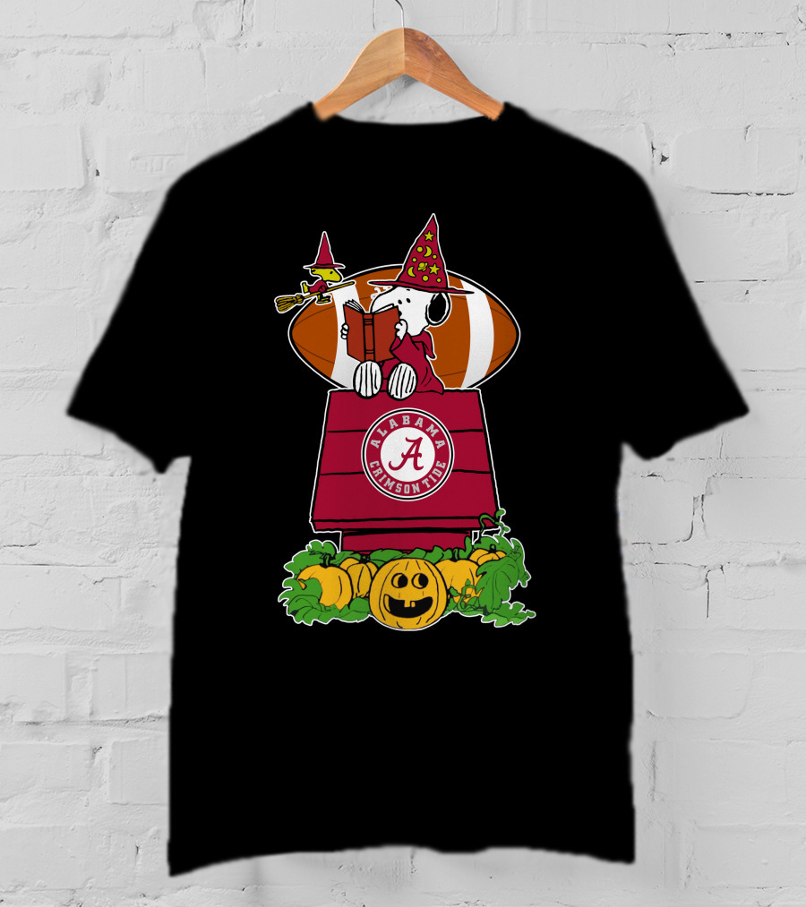 Alabama Crimson Tide Snoopy Halloween Witch Pumpkin Football T-Shirt