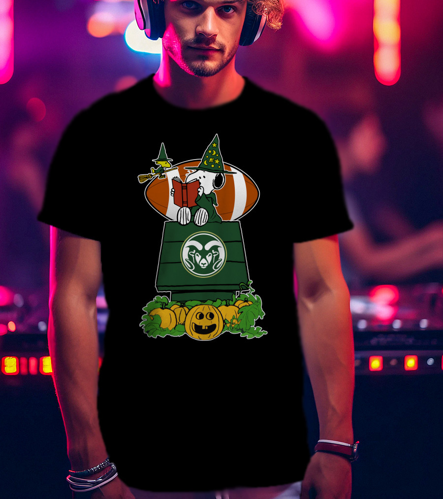 Colorado State Rams Snoopy Halloween Witch Hat Football Pumpkins T-Shirt