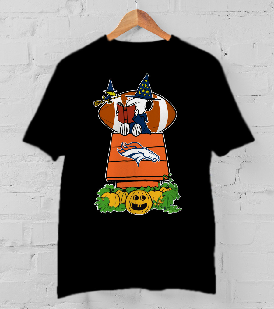 Denver Broncos Snoopy Halloween Football Wizard Pumpkin Scene T-Shirt