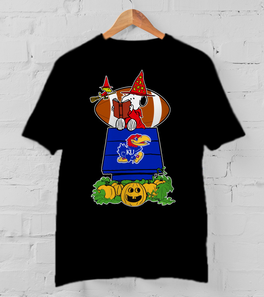 Kansas Jayhawks Snoopy Wizard Halloween Football Pumpkins T-Shirt