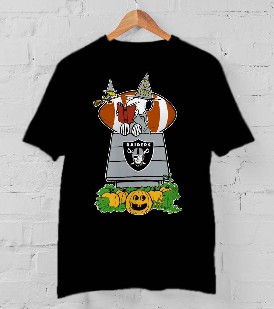 Las Vegas Raiders Snoopy Halloween Witch Pumpkin Football Doghouse T-Shirt