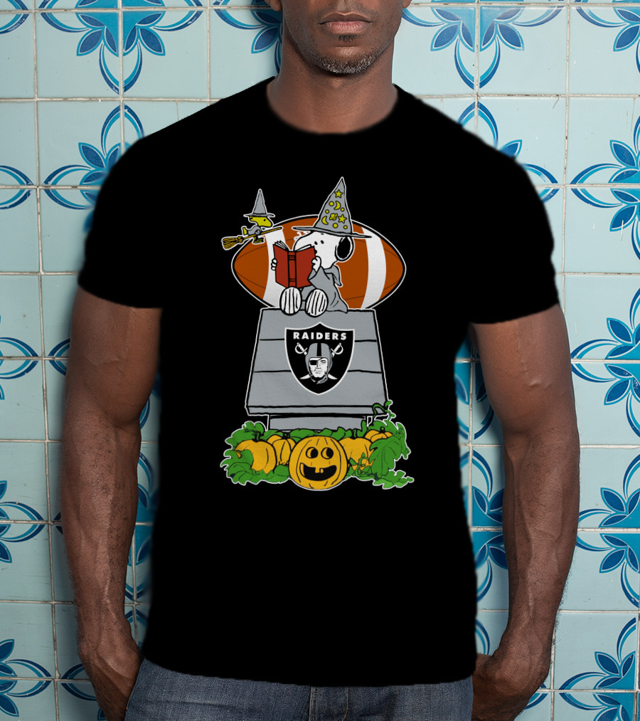 Las Vegas Raiders Snoopy Halloween Witch Pumpkin Football Doghouse T-Shirt