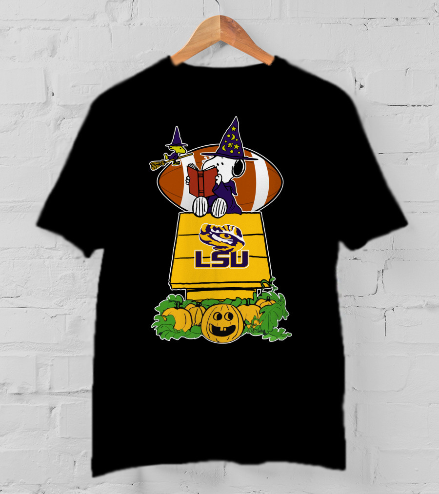 Lsu Tigers Snoopy Halloween Witch Football Peanuts Pumpkin House T-Shirt
