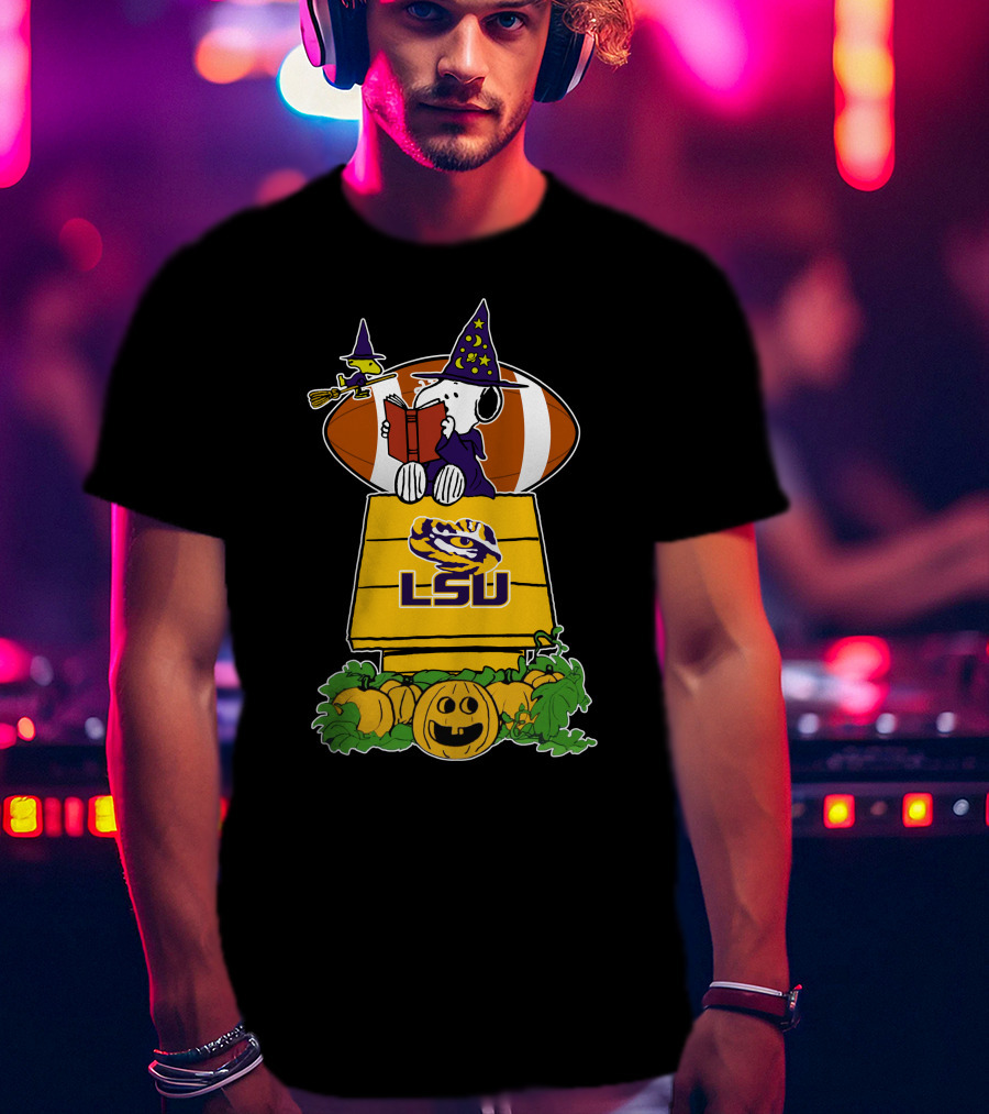 Lsu Tigers Snoopy Halloween Witch Football Peanuts Pumpkin House T-Shirt