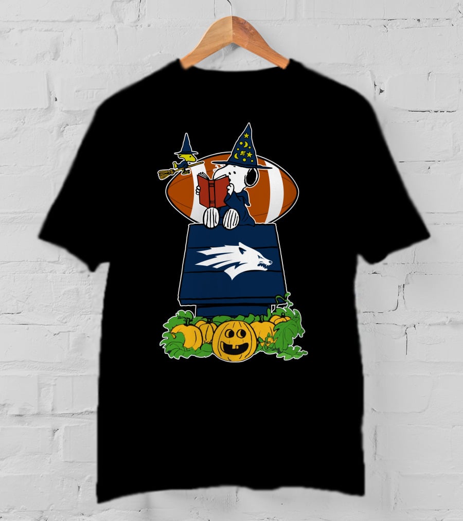 Nevada Wolf Pack Snoopy Halloween Football Wizard House And Pumpkins T-Shirt