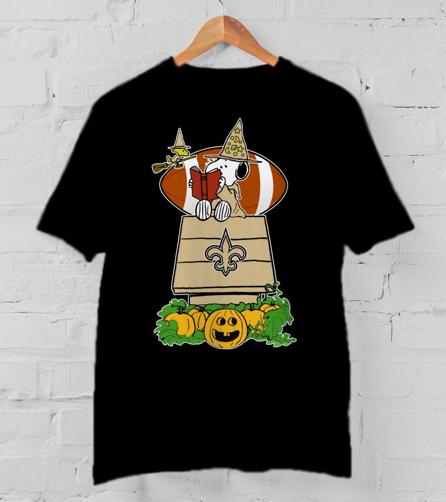 New Orleans Saints Snoopy Halloween Peanuts Witch Football Pumpkin Woodhouse T-Shirt