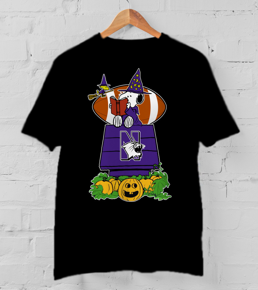 Northwestern Wildcats Halloween Snoopy Witch Football Pumpkin T-Shirt