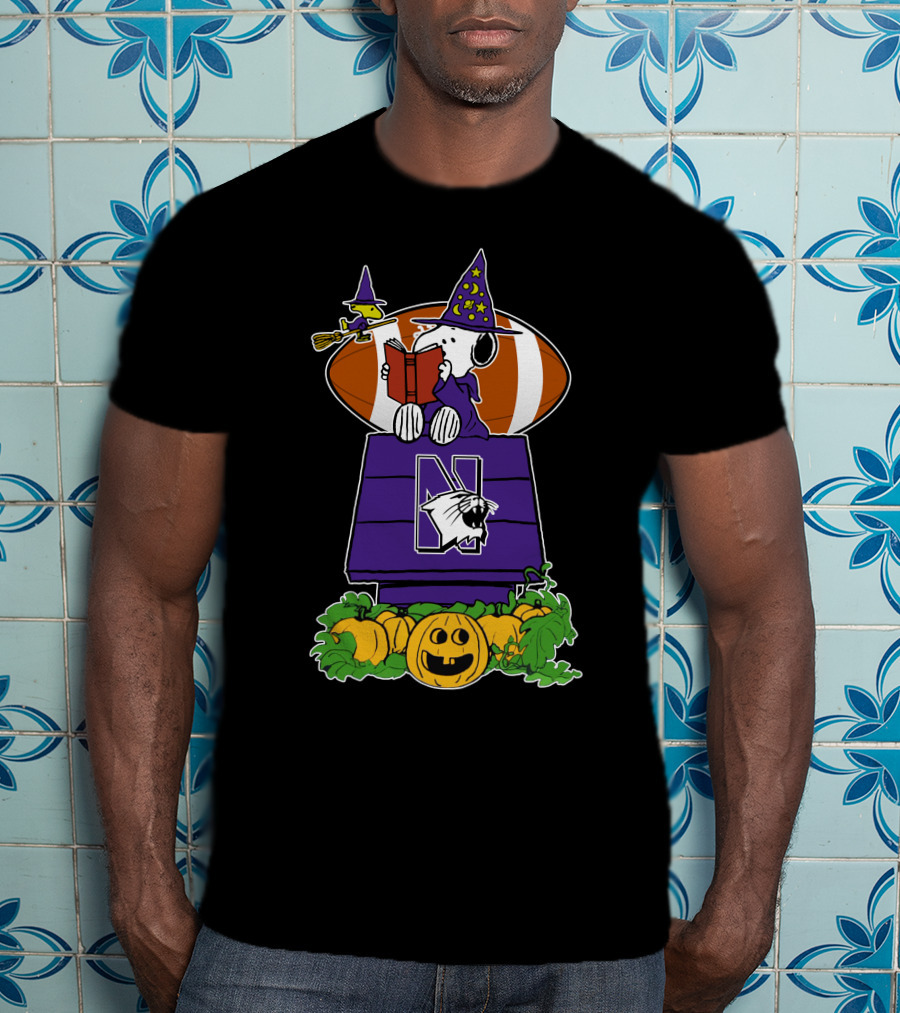 Northwestern Wildcats Halloween Snoopy Witch Football Pumpkin T-Shirt