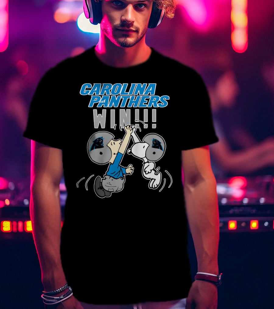 Carolina Panthers Win High Five Celebration Peanuts Characters T-Shirt