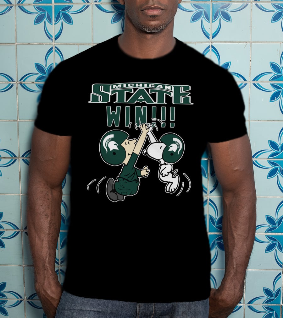 Michigan State Win Peanuts Characters High Five T-Shirt