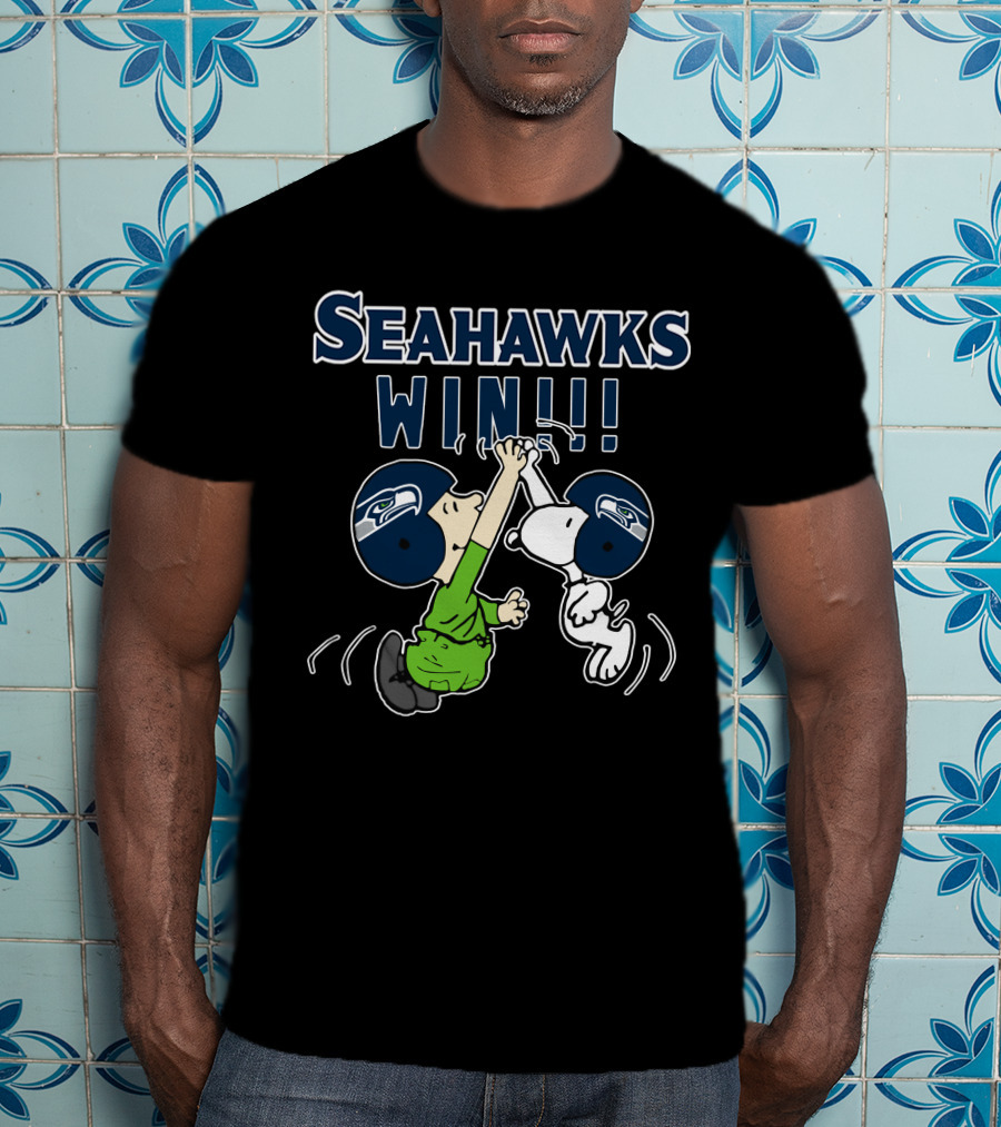 Seahawks Win Victory Celebration With Peanuts Characters T-Shirt