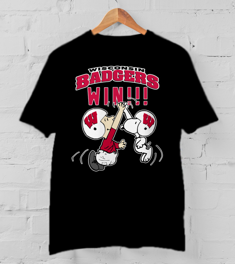 Wisconsin Badgers Win Peanuts Characters Celebrating T-Shirt