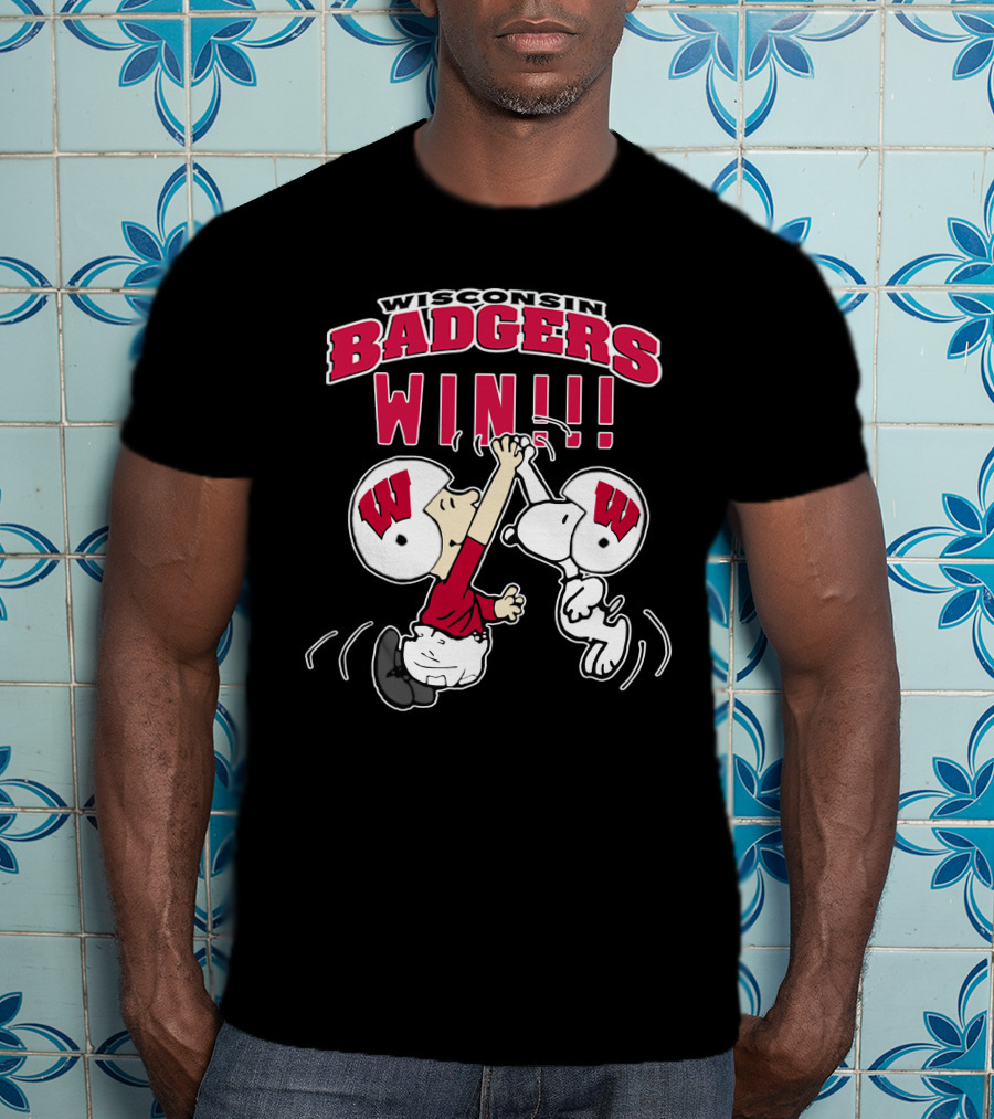 Wisconsin Badgers Win Peanuts Characters Celebrating T-Shirt