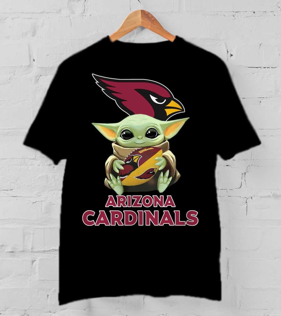 Arizona Cardinals Baby Yoda Holding Football Star Wars Crossover T-Shirt