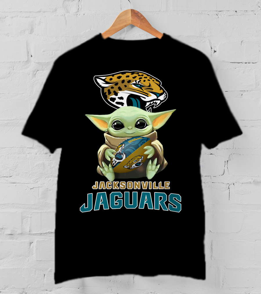 Jacksonville Jaguars Baby Yoda Holding Football With Team T-Shirt