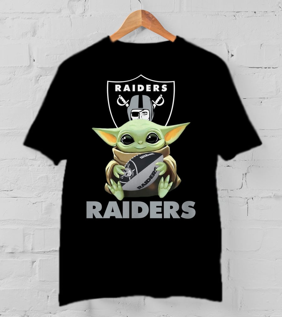 Las Vegas Raiders Baby Yoda Holding Football With Raiders T-Shirt