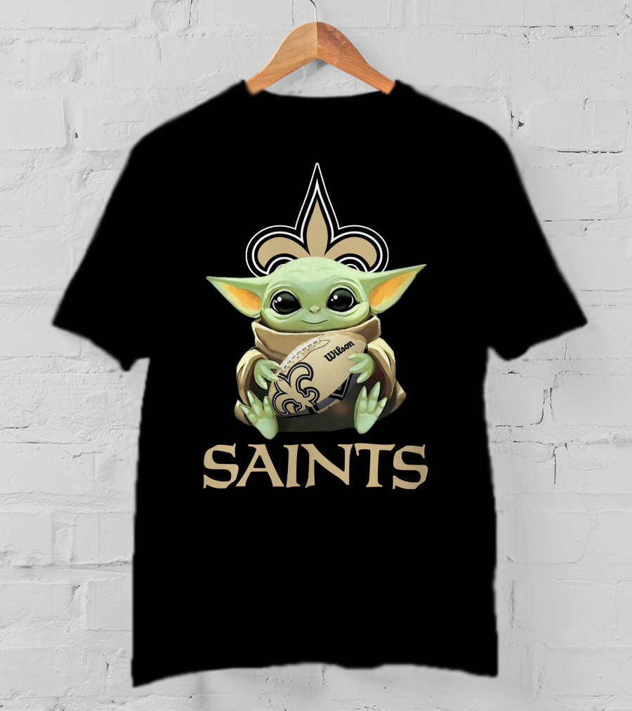 New Orleans Saints Baby Yoda Wilson Football Fleur-De-Lis T-Shirt
