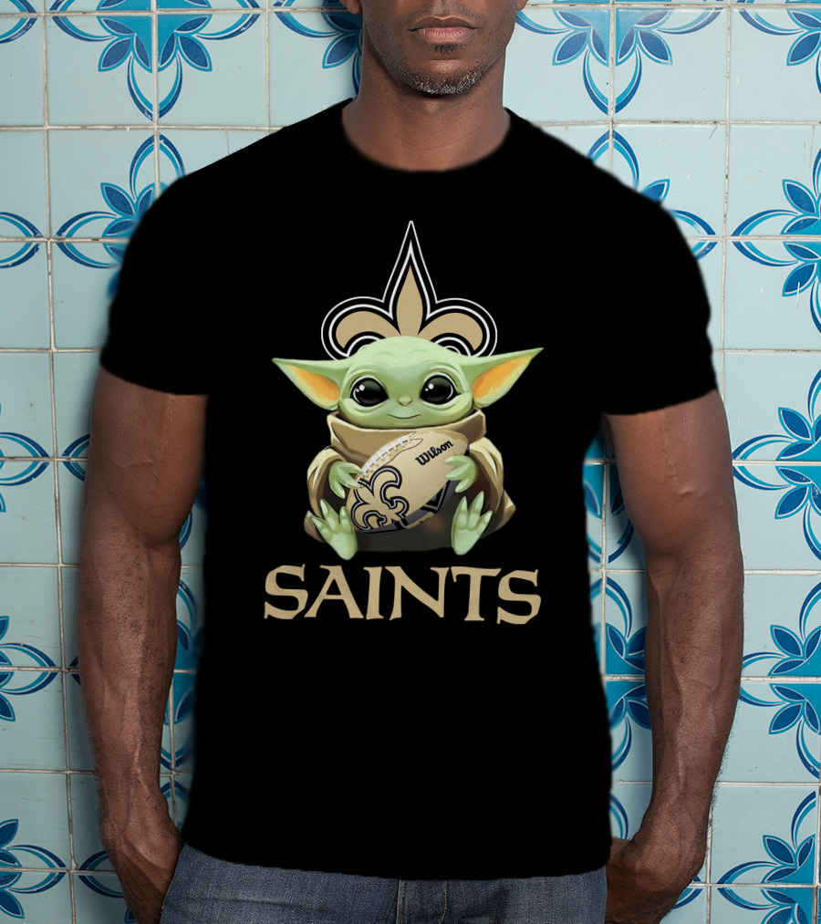 New Orleans Saints Baby Yoda Wilson Football Fleur-De-Lis T-Shirt