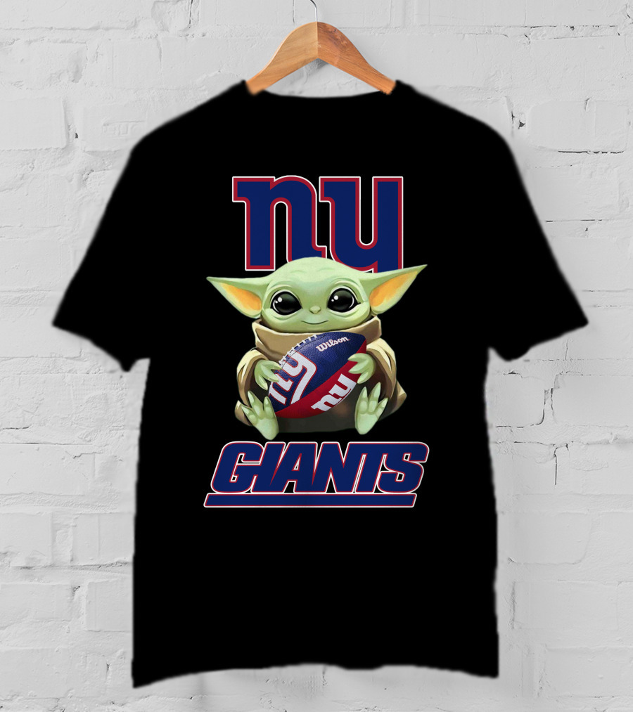 Ny Giants Baby Yoda Holding Football T-Shirt