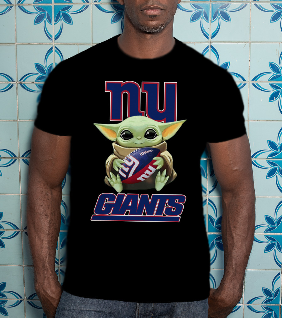 Ny Giants Baby Yoda Holding Football T-Shirt