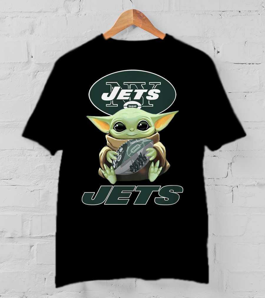 New York Jets Baby Yoda Football Fan Art Nfl Crossover T-Shirt