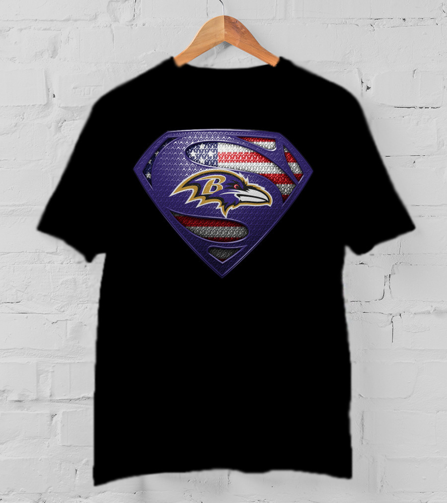 Baltimore Ravens Superman Shield American Flag T-Shirt