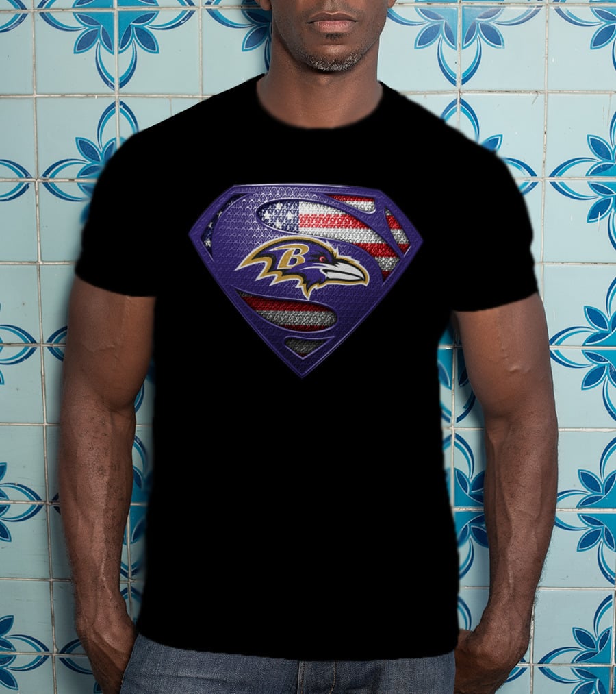 Baltimore Ravens Superman Shield American Flag T-Shirt