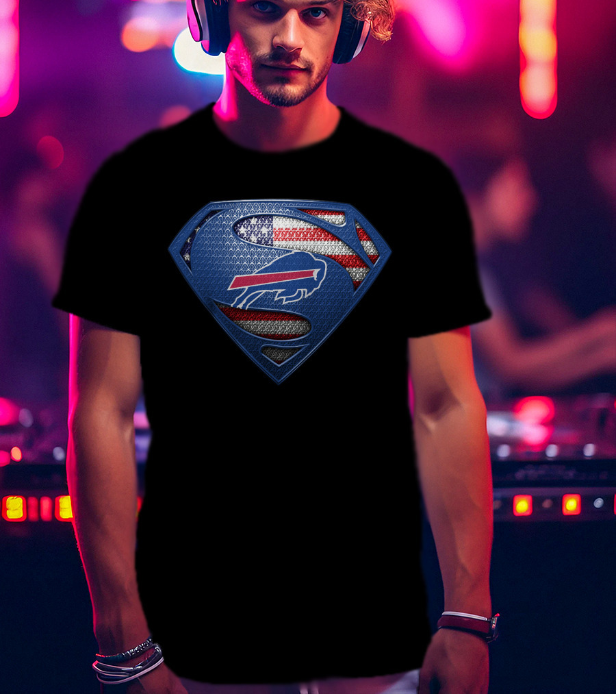 Buffalo Bills Superman Shield American Flag T-Shirt
