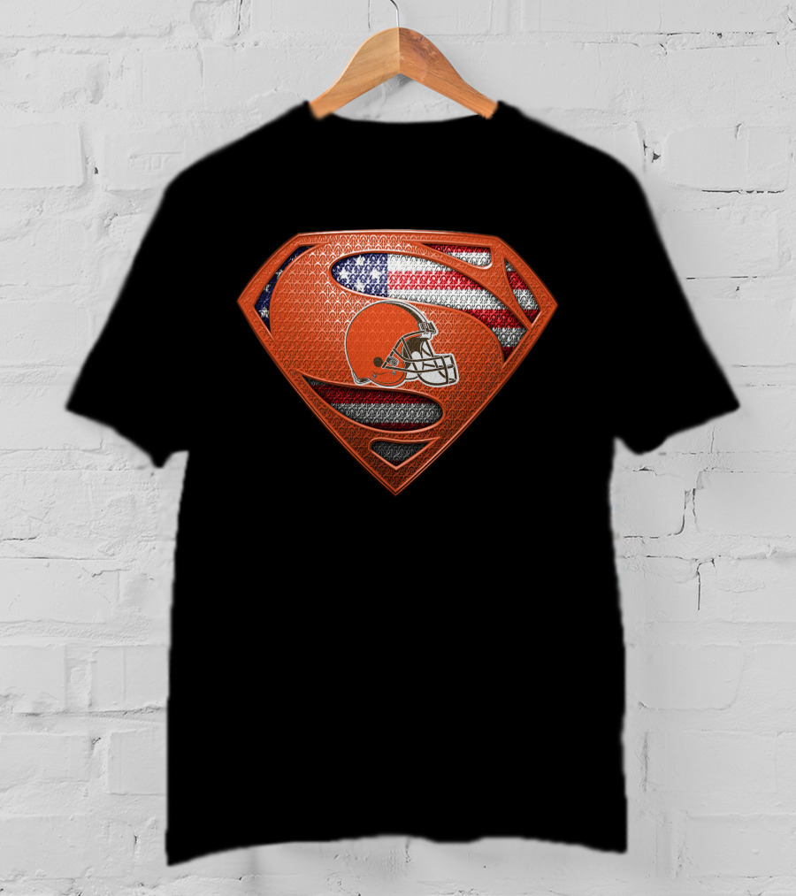 Cleveland Browns Superman Logo American Flag Helmet T-Shirt