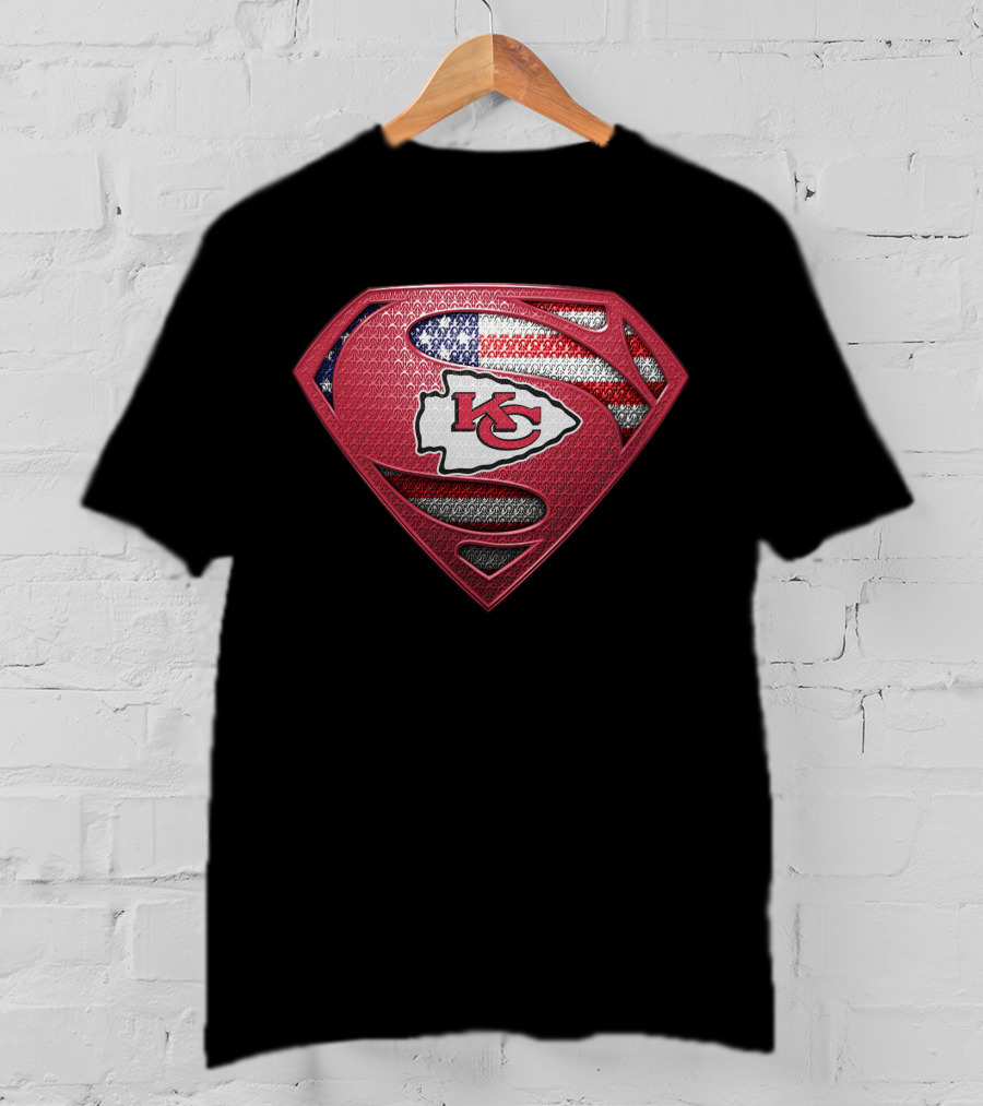 Kansas City Chiefs Superman Logo With American Flag T-Shirt