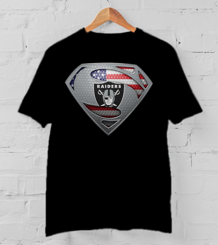 Las Vegas Raiders Superman Logo With American Flag T-Shirt
