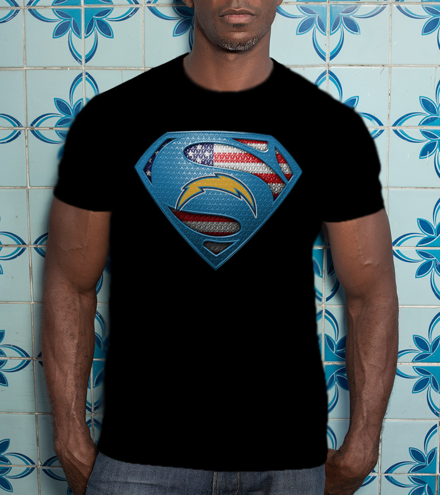 Los Angeles Chargers Superman American Flag Badge T-Shirt