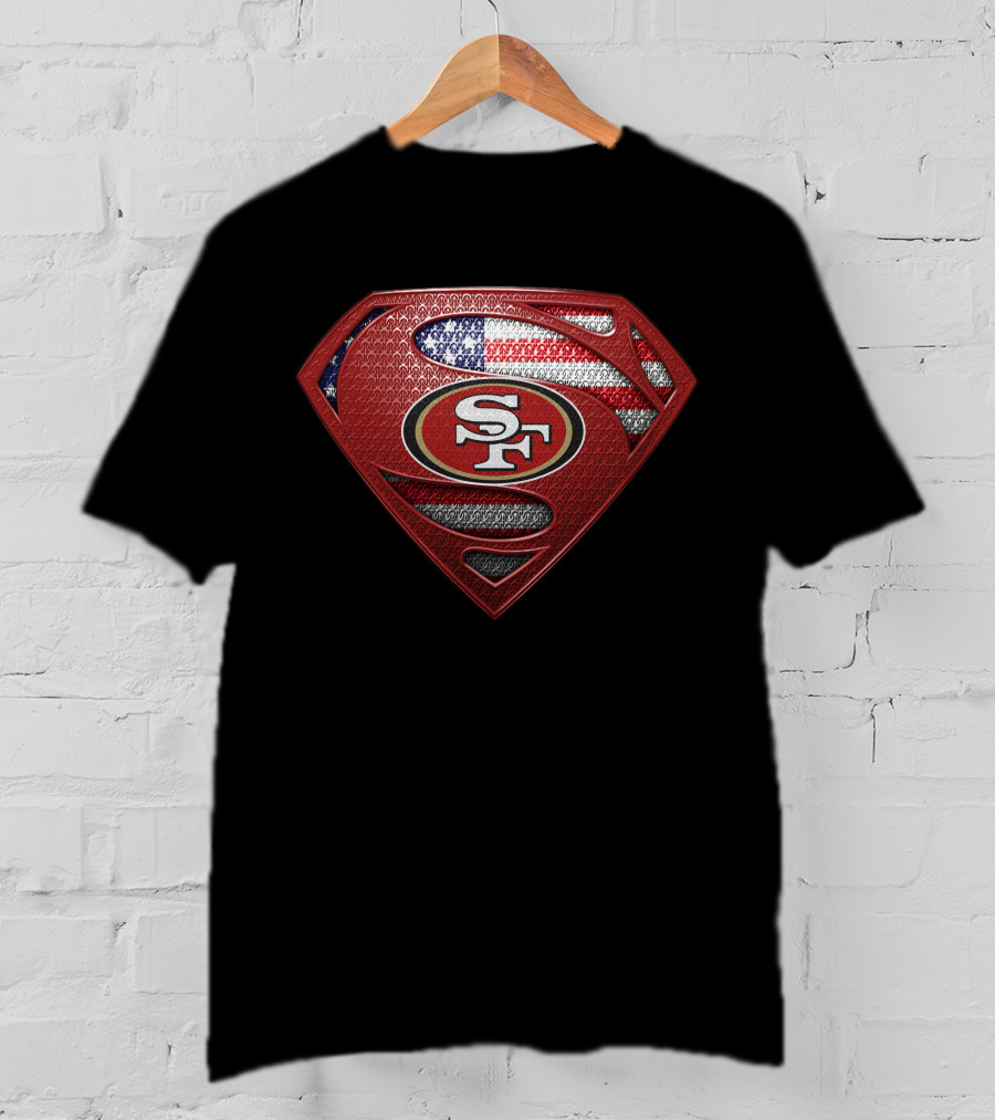 San Francisco 49ers Superman Sf Logo With American Flag T-Shirt
